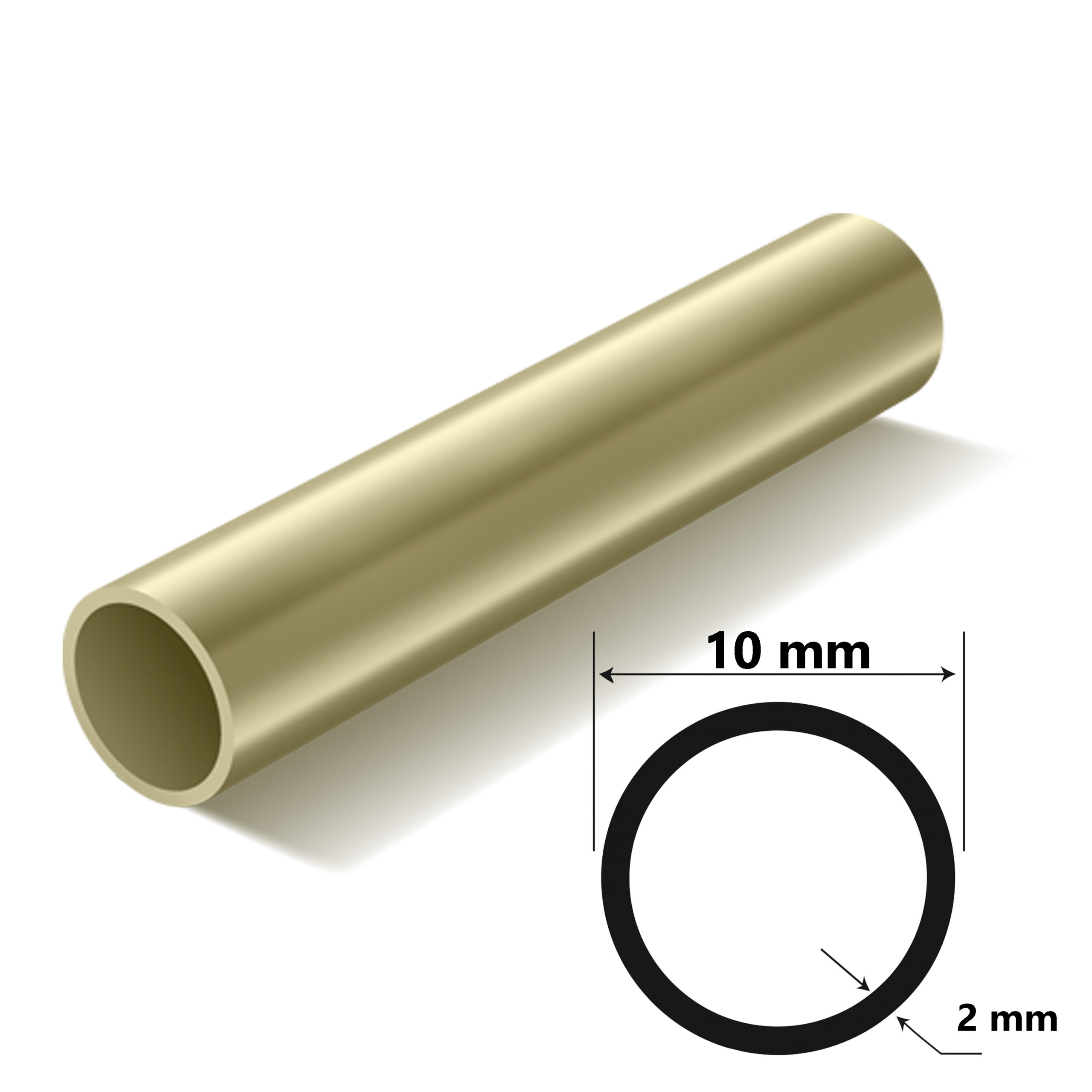 Brass Round Tube, 10mm OD (0.393") x 2mm Wall (0.079") x 6mm ID (0.236") – Seamless Brass Pipe Tubing - Image 2