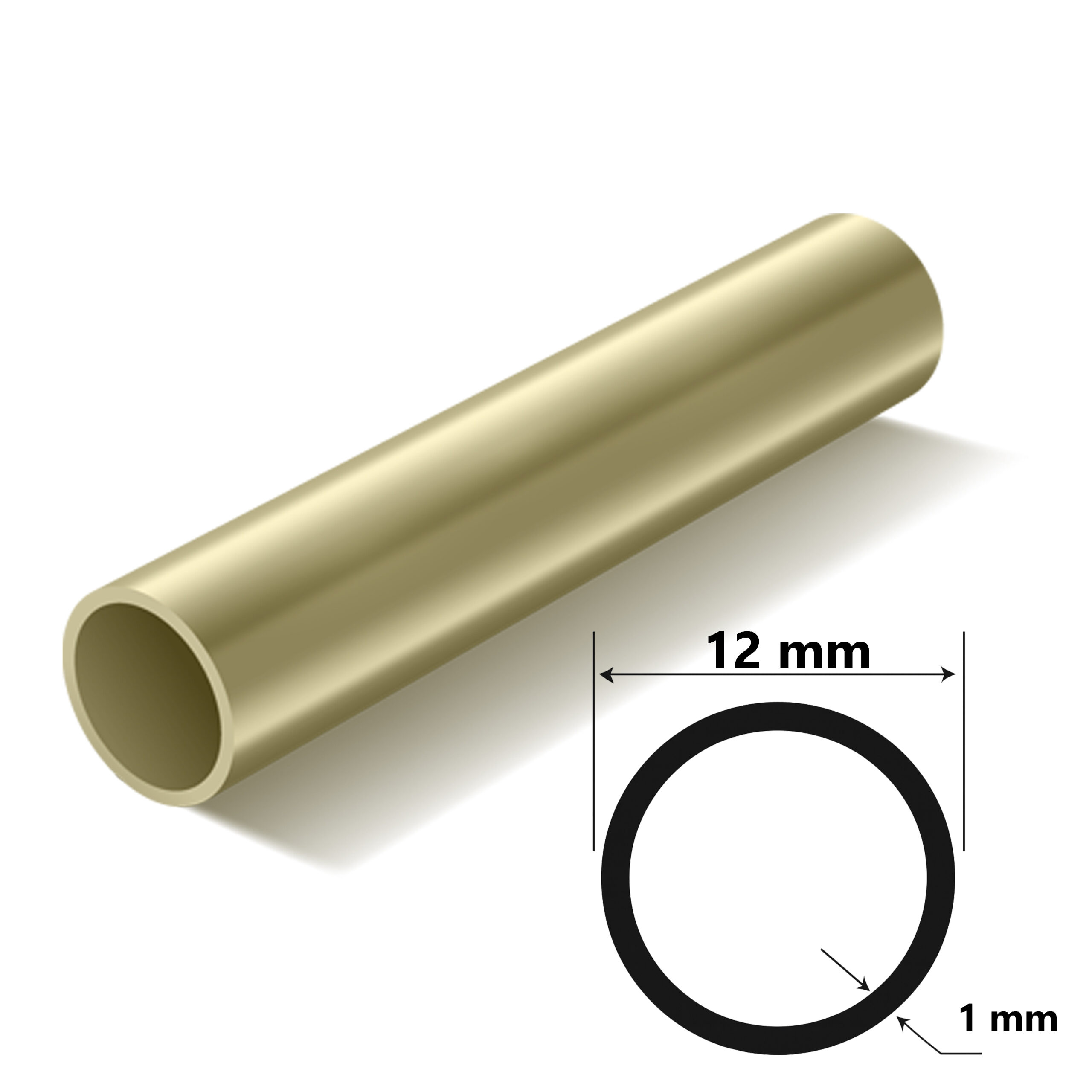 Brass Round Tube, 12mm OD (0.472") x 1mm Wall (0.039") x 10mm ID (0.393") – Seamless Brass Pipe Tubing - Image 2