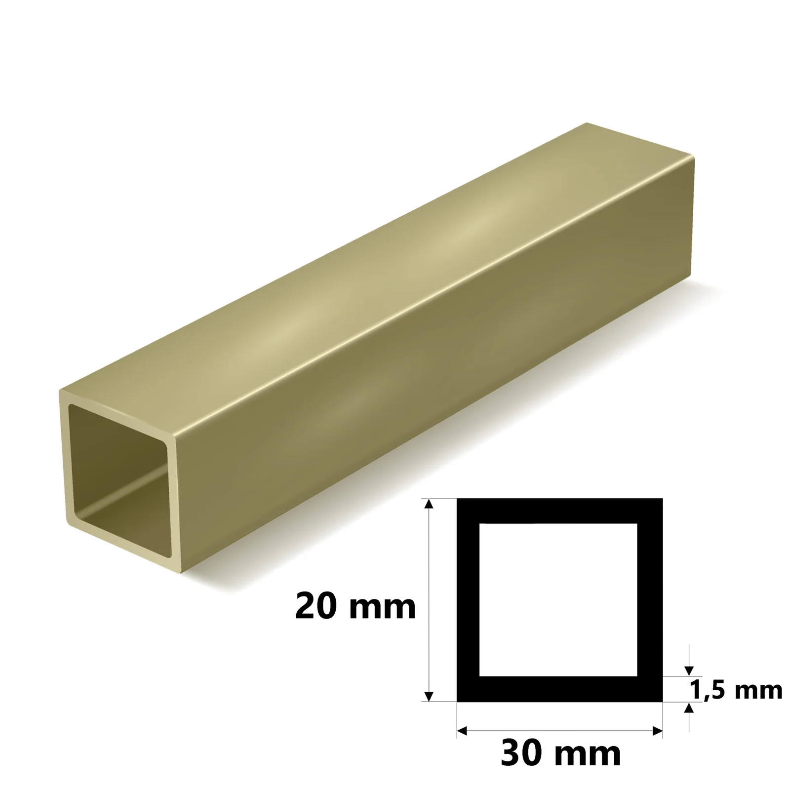 Brass Square Tube, 20mm x 30mm (25/32" x 1.18") x 1.5mm Wall (1/16″) – 17mm x 27mm ID (0.67" x 1.06") Seamless Brass Tubing - Image 2